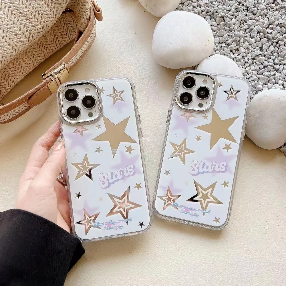 

Luxury Creative Star Phone Case for iPhone 14 13 12 11 Pro Max Cases Mirror Shockproof Anti-drop Bumper Anti-knock Cover