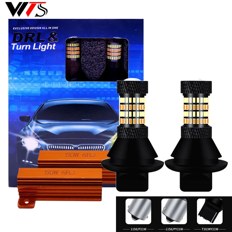 

2pcs Car Daytime Running Light LED DRL P21W PY21W 1156 Auto Headlights White 7440 T20 Canbus Turn Signal Yellow Brake Lights 12V