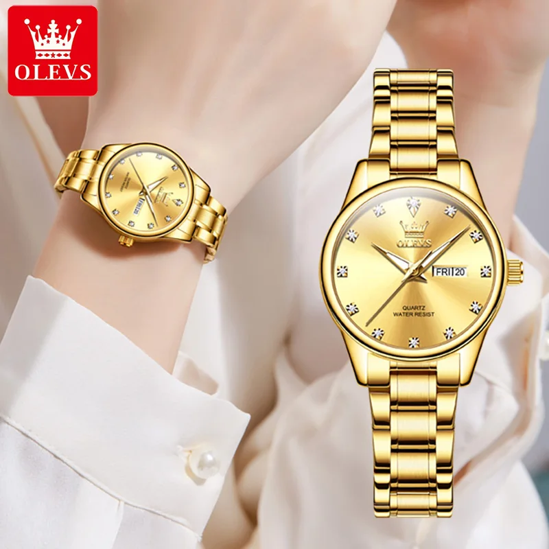 OLEVS брендовые роскошные золотые кварцевые часы для женщин водонепроницаемые из