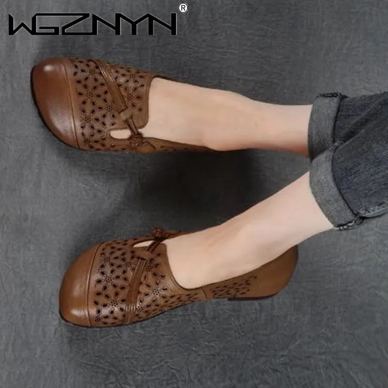 

Сандалии ручной работы в стиле ретро, дышащие босоножки с перфорацией, туфли на плоской подошве, универсальная повседневная обувь, весна-ле...