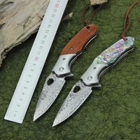 high hardness outdoor knife gift collection color shell handle damascus folding knife wild camping self defense knife
