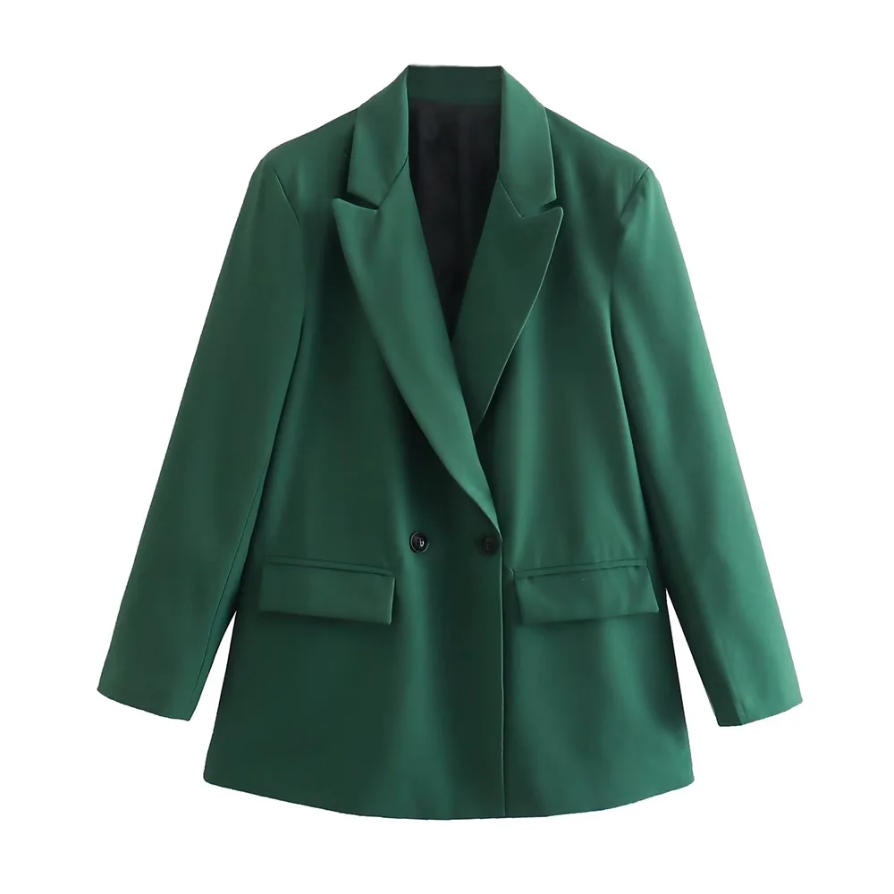 

PB&ZA Women 2022 Autumn New Fashion Double Breasted Loose Blazer Coat Vintage Long Sleeve Office Lady Pockets Female Outerwear
