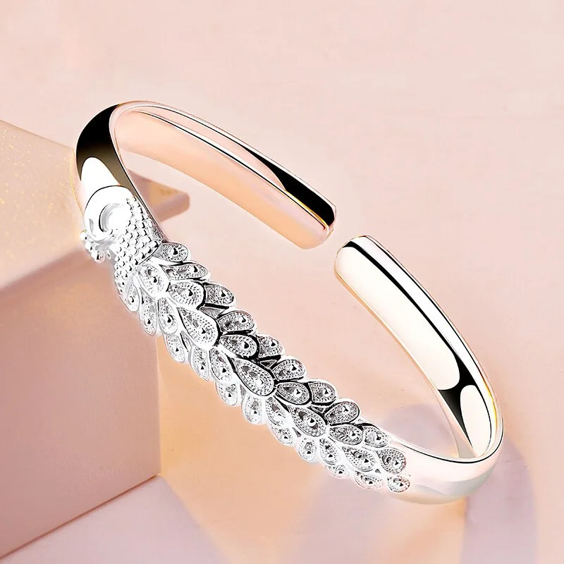 

Peacock Bracelet Female Young Fashion Mom Silver Jewelry Girlfriend Gift Peony-Shaped Bracelet Simple Jewelry Wholesale