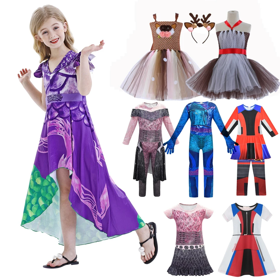 Descendants 3 Mal Evie Audrey Bertha Cosplay Costume Girls Halloween Clothes For Kids Children Party Fancy Dress