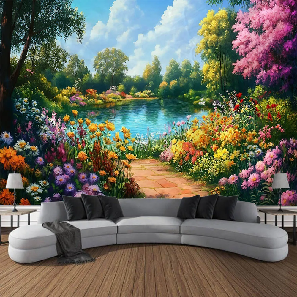 Гобелен с цветочным лесом красочный пейзаж фреска подвесная ткань пляжное