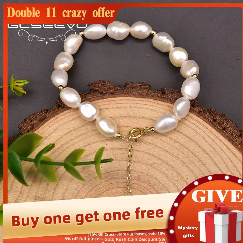 

GLSEEVO Natural Freshwater Pearl Adjustable Brass 18K Gold Plated Bracelet Women Fashion Exquisite Gift Jewelry GB0966