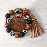 2022 new mama bracelet keychain for women tassel bag pendant accessory leopard print silicone bead keychain mothers day gift