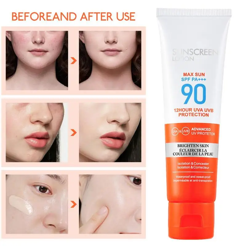 

Spf 90 Facial Sunscreen Natural Oil-Free Broad Spectrum Lotion Uva/Uvb Sun Block Cream Facial Sun Moisturizer For All Skin Types