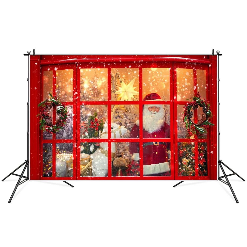 

Christmas Father Gifts Store Snow Window Scene Photography Backdrops Custom Baby Party Decoration Studio Photo Booth Backgrounds