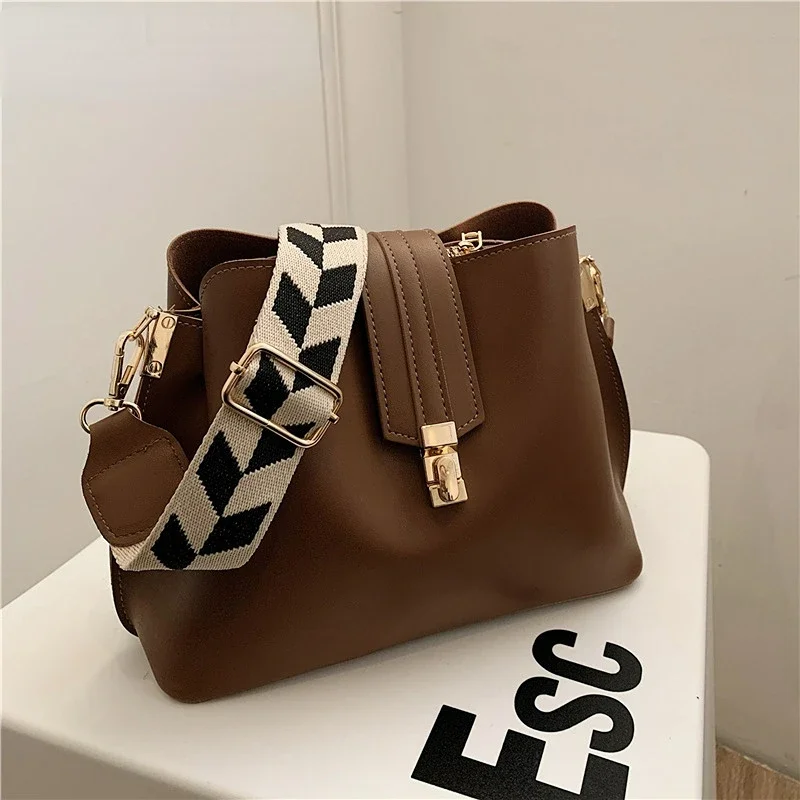 

Vintage Simple Small PU Leather Bucket Crossbody Bag for Women 2023 Designer Fashion Lady Luxury Black Shoulder Handbag