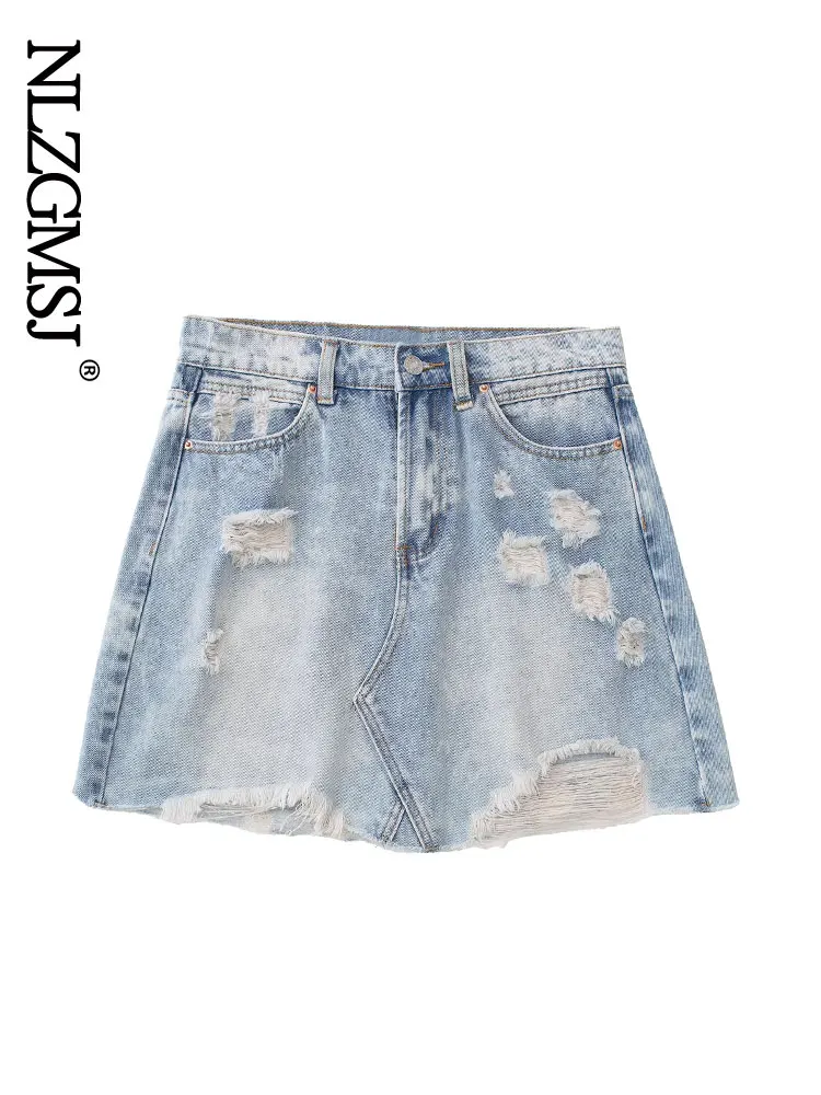 

Nlzgmsj ZBZA Short Skirts Womens 2022 High Waist Denim Skirt Women Fashion Frayed Ripped Jeans Skirt Summer Mini Skirts 202204