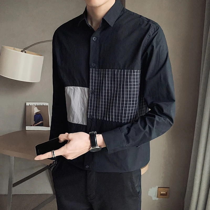2021 Spring Korean Shirt for Men's Loose Long Sleeve Neutral Oversize Casual Shirt Streetwear Social Party Blouse Male Clothing