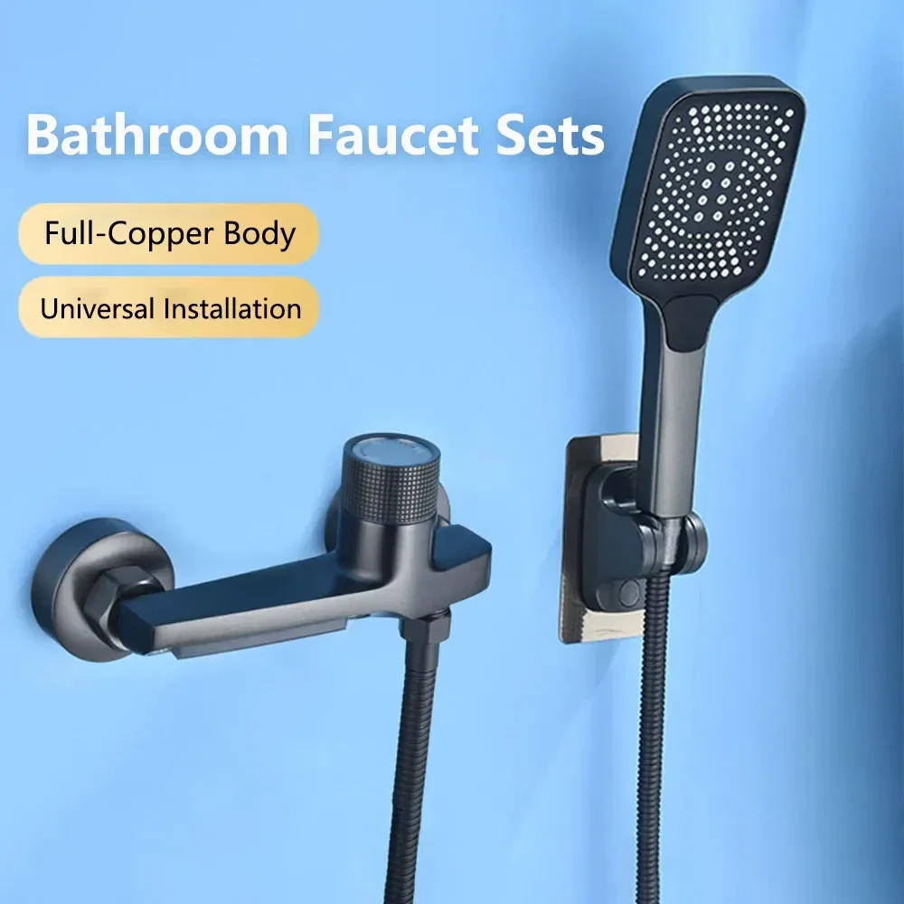 Серый водопадный смеситель для ванны с ручной насадкой душа Хромированный