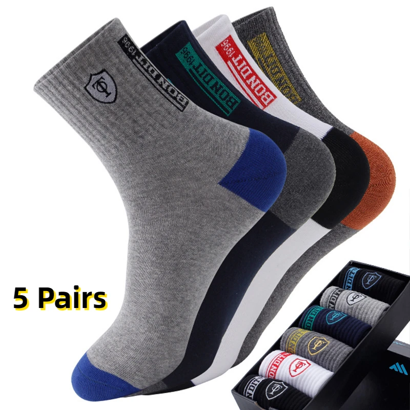 

5 Pairs Apring and Fall Mens Sports Socks Summer Leisure Sweat Absorbent Comfortable Thin Breathable Basketball Meias EU 38-43