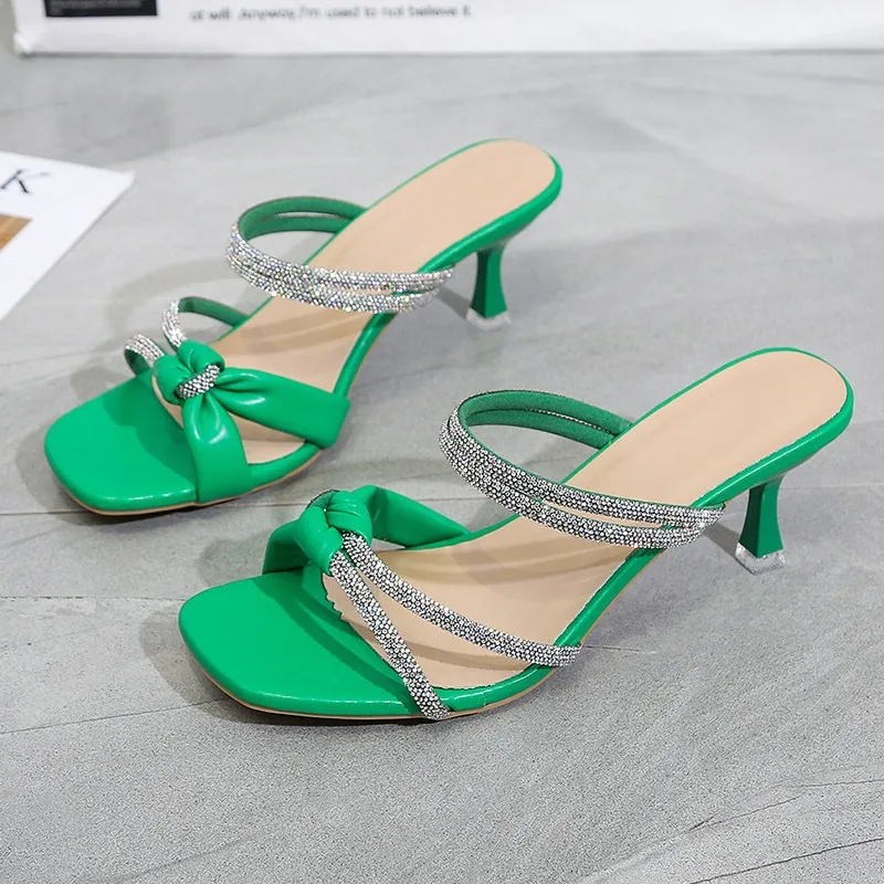 

2022 Summer New Fashion Rhinestone Women's Slippers Sexy Square Toe Open Toe Party Shoes Women Zapatillas De Muje 1