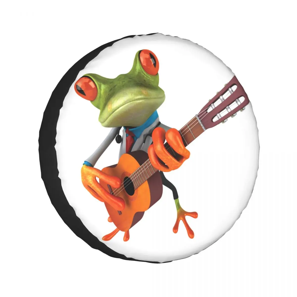 

1PC Car Spare Tire Cover Red Eye Frog Playing Guitar Polyester Auto Wheel Tire Storage Bag Vehicle Tyre Dust-proof Protector