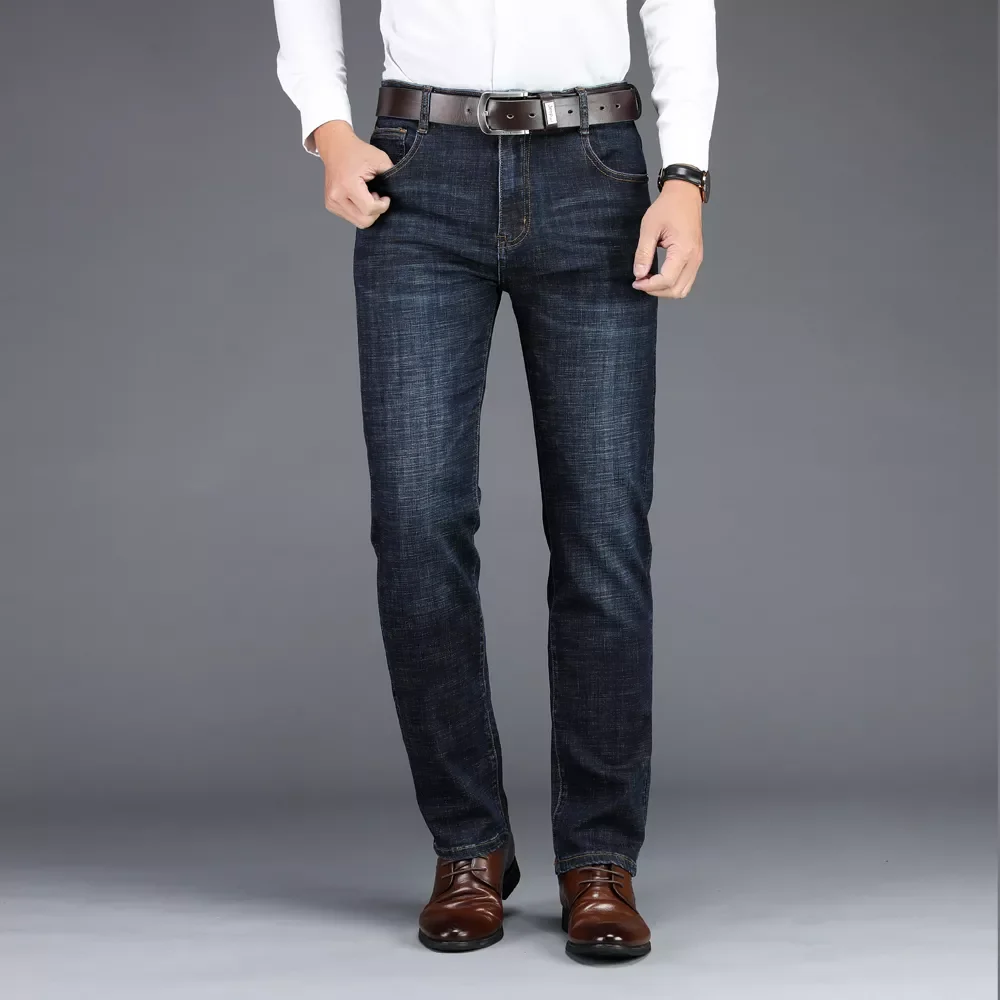 2022New Autumn New Office Business Jeans Men Classic Style Blue Black Stretch Straight-leg Denim Pants Male Brand Trousers