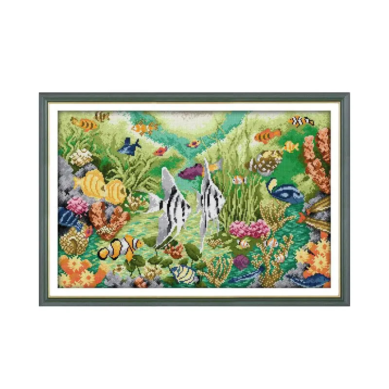 

Joy Sunday Cross Stitch Kits Fabric Canvas Embroidery Kit Stamped Tropical Fish Printed Counted Needlework Set Crafts Thread