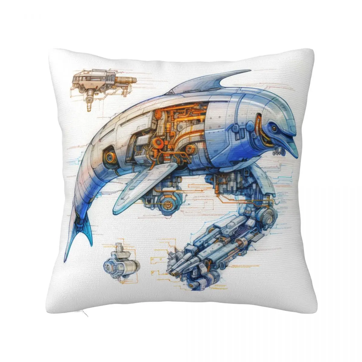 

Dolphin Pillow Case Robot Blueprints Pencil Line Drawing Polyester Sofa Pillowcase Zipper Summer Cute Cover