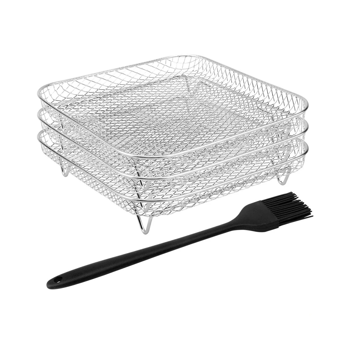 

8 Inch Square Air Fryer Rack,Air Fryer Three Stackable Racks with FOil Brush,Stainless Steel Air Fryer Accessories