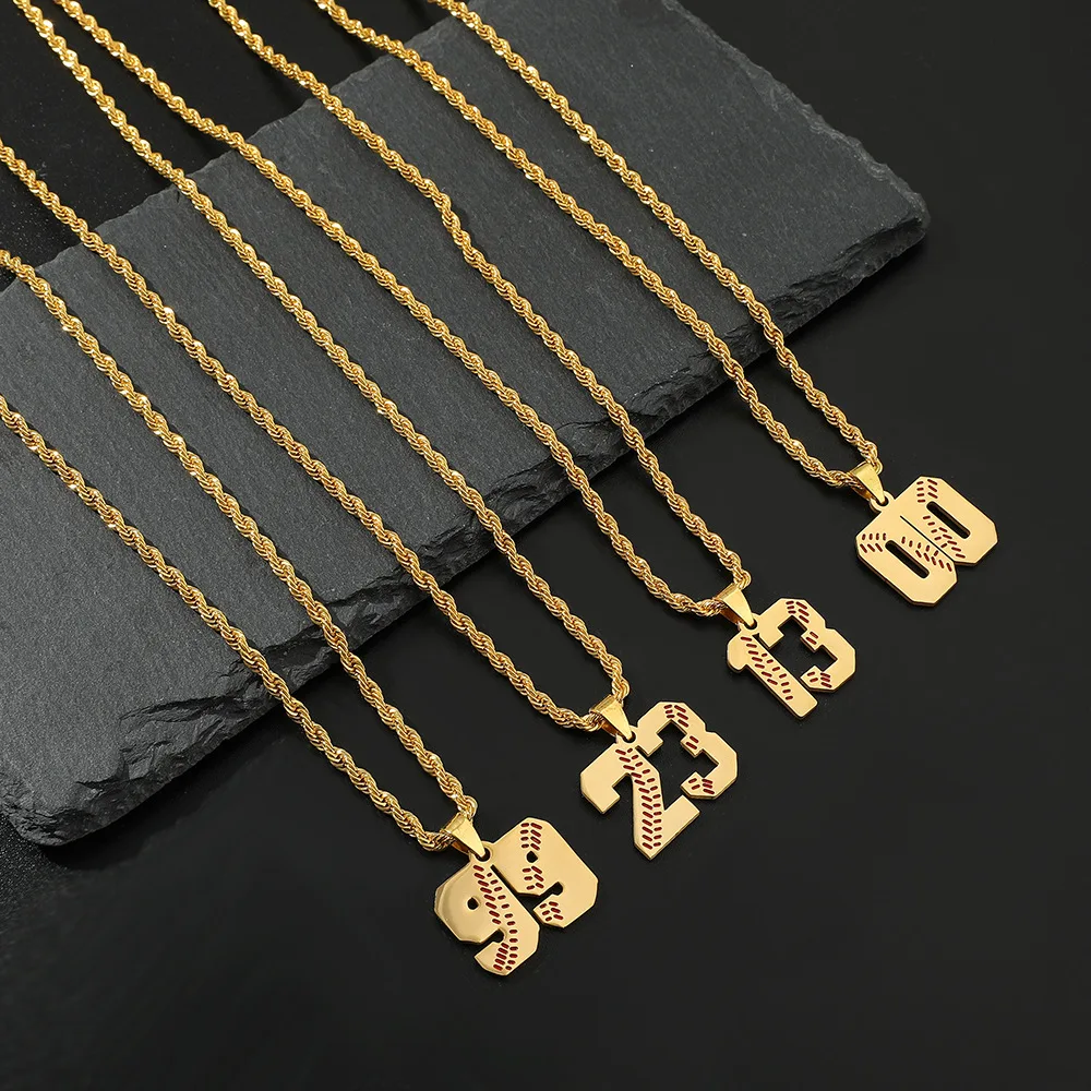 Hibody Customized Men Baseball Jersey Number Pendant Necklace Stainless Steel Baseball Charms For Outdoor Sport Fans Boys