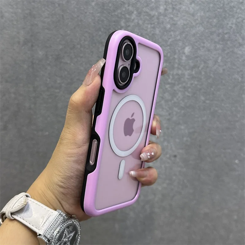 Прозрачный магнитный чехол HOCE с цветной рамкой для iPhone 16 Plus 15 14 13 Pro Max MagSafe