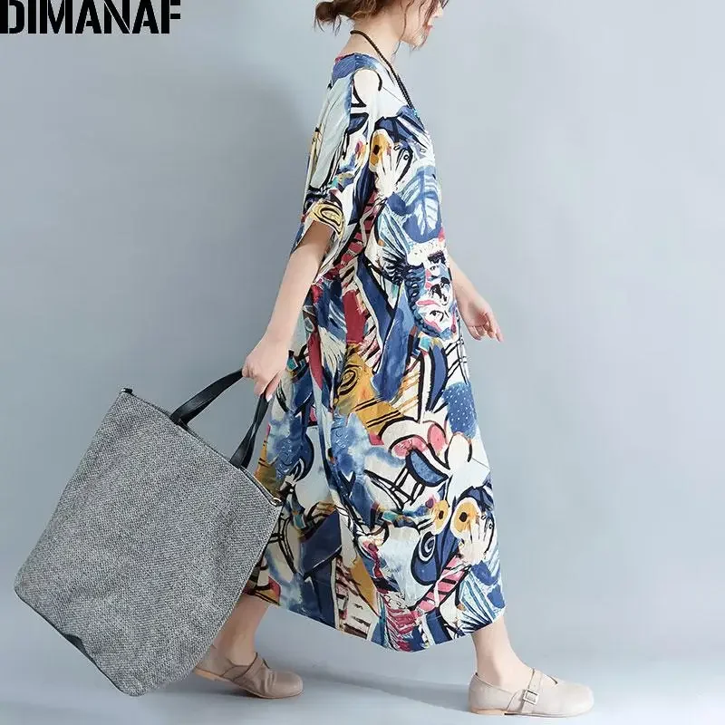 Женское платье с рисунком DIMANAF винтажное платье-макси из хлопка повседневное