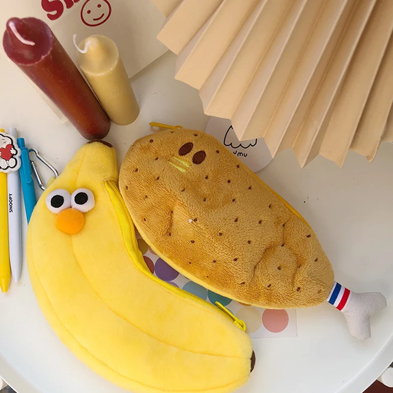 

Korean Style Bag Cute Chicken Leg Banana Plush Pencil Case Simple Student Large Capacity Pencil Pouch Stationery Creative Gift
