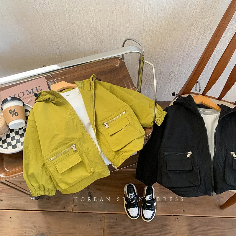 

Boys Coat Jacket Cotton Outerwear Overcoat 2023 Solid Spring Autumn Sport School Uniforms Children's Warm Clothing