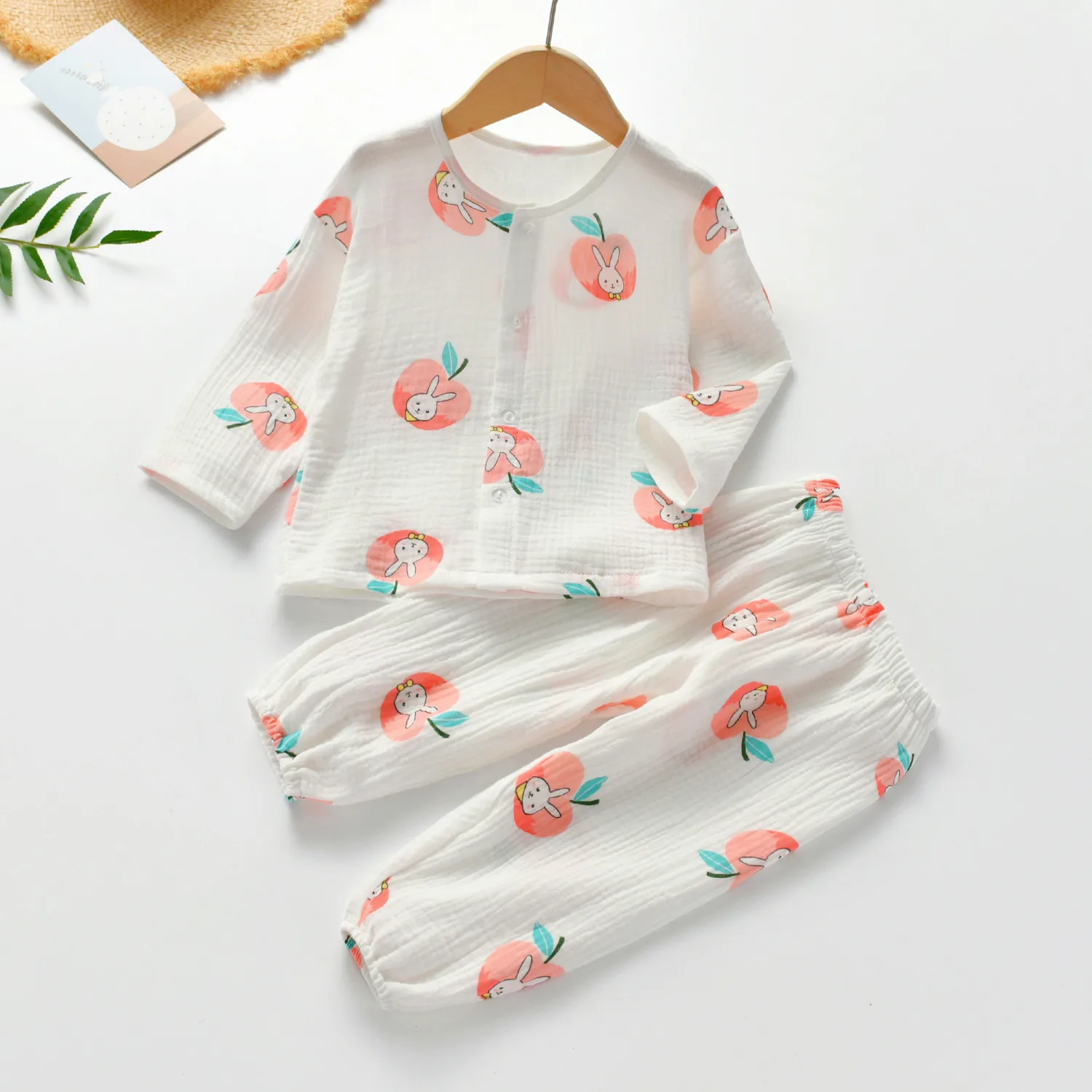 

Summer Casual Cartoon Print Sleepwear Button Down Top Pants Toddler Kids Nightwear Suit Cotton Baby Girl Clothing Pajamas Set