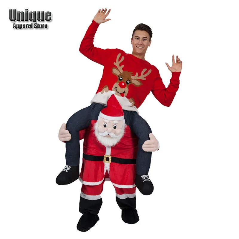 

Woman Men Party Santa Claus Ride on Me Magic Pants Walking Mascot Christmas Halloween Cosplay Costume Carry Back Fake Legs