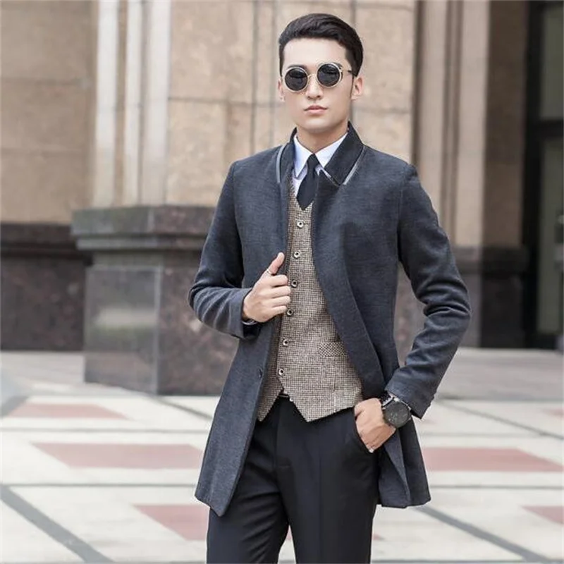 

Black grey winter Korean youth wool coat mens trench coats slim casual coat overcoat for mens fashion pea coats S - 9XL