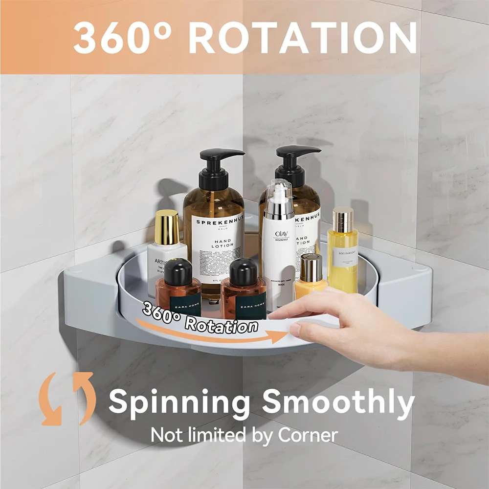 

360° Rotating Shower Organizer Shelves Bathroom Corner Storage Shelves Waterproof Wall Shelf Free Punching Shower Caddy Rack