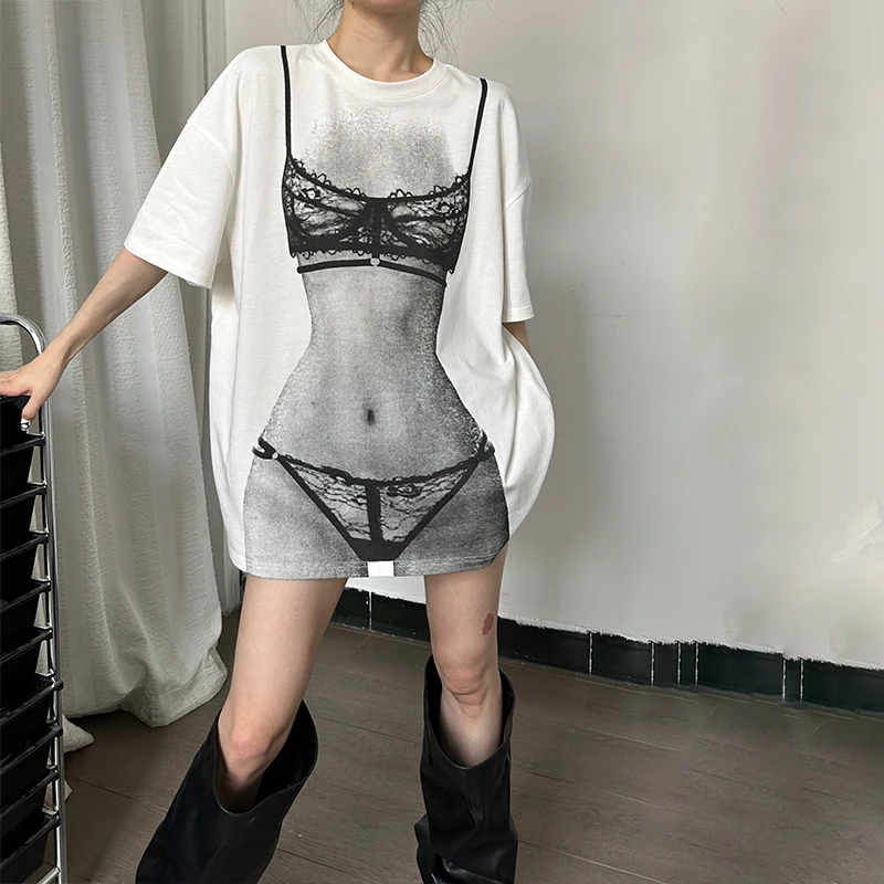 

Lygens Artistic Print O Neck Short Sleeve Oversized Y2K Streetwear T Shirt 2023 New Summer Autumn Casual Women Clothes Outfit