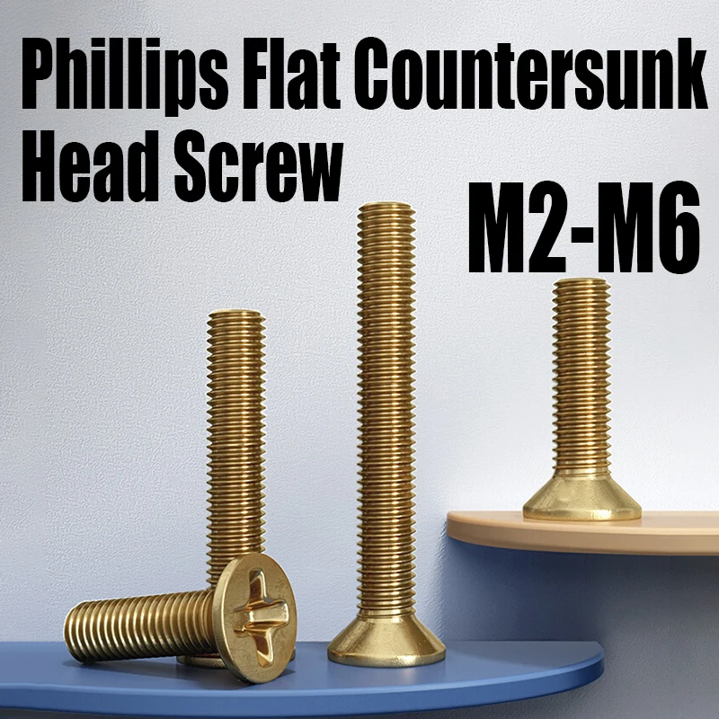10PCS M2 M2.5 M3 M4 M5 M6 Brass Cross Phillips Flat Countersunk Head Screw Bolt Fastener Length 4mm-40mm