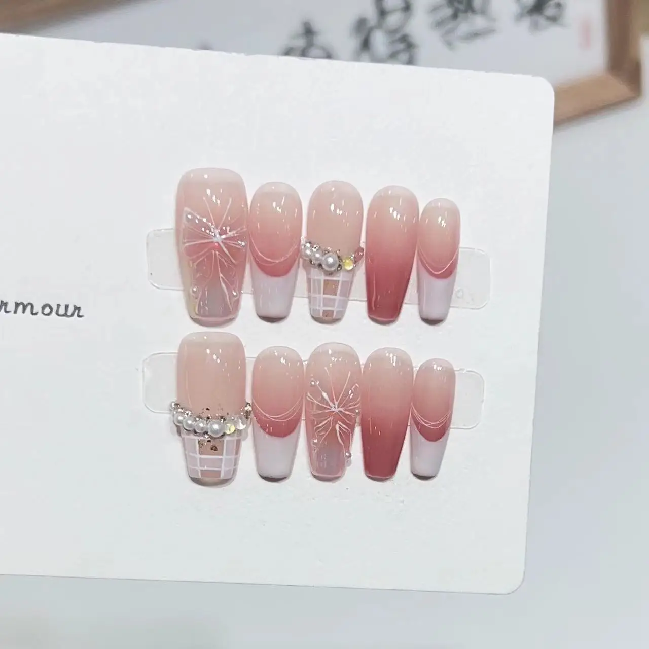 10 шт. накладные ногти ручной работы сладкий градиент розовые корейские для