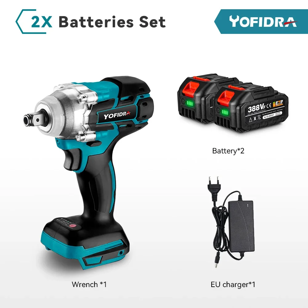 

Yofidra 588N.m Бесщеточный электрический ударный гайковерт 1/2 "Беспроводной переменный эффективный электроинструмент для аккумуляторного штифта Makita 18 В