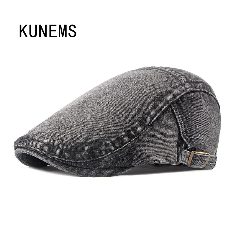 

KUNEMS Washed Denim Newsboy Hats for Men Boina Fashion Beret Cotton Retro Flat Hat Four Seasons Casual Dad Cap Unisex Gorras