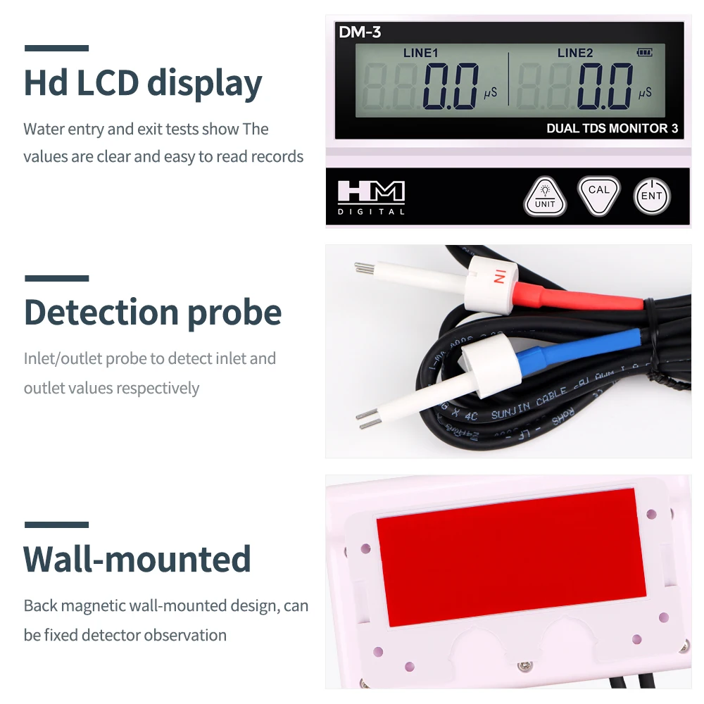 Тестер качества питьевой воды HM DM3 Online TDS EC двойной щуп ЖК-дисплей для бассейна