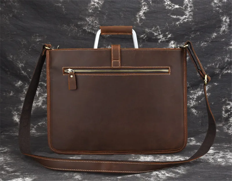 High quality crazy horse cowhide men's briefcase business vintage fashion handbag simple genuine leather laptop messenger bag