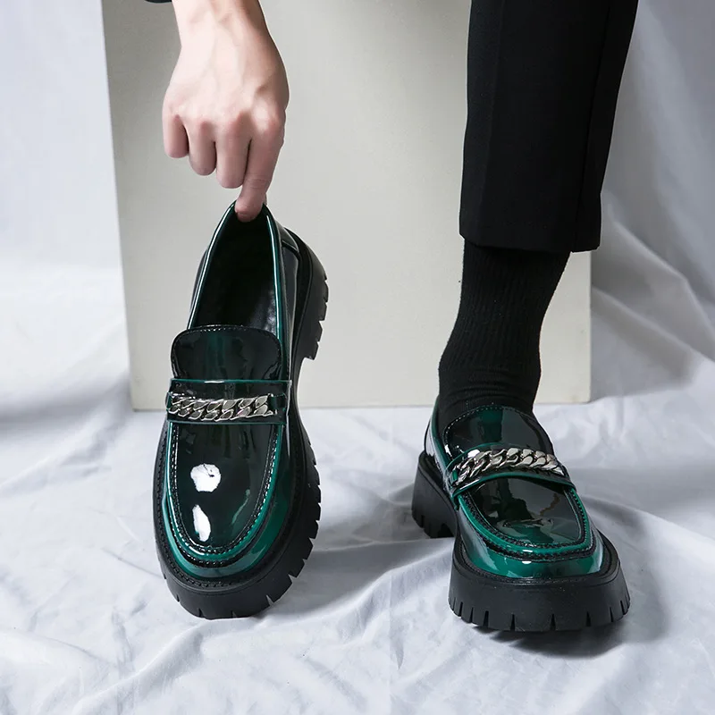 

2023 new lovers big head thick sole increase patent leather bright casual thick heel loafers men and women's fashion shoes