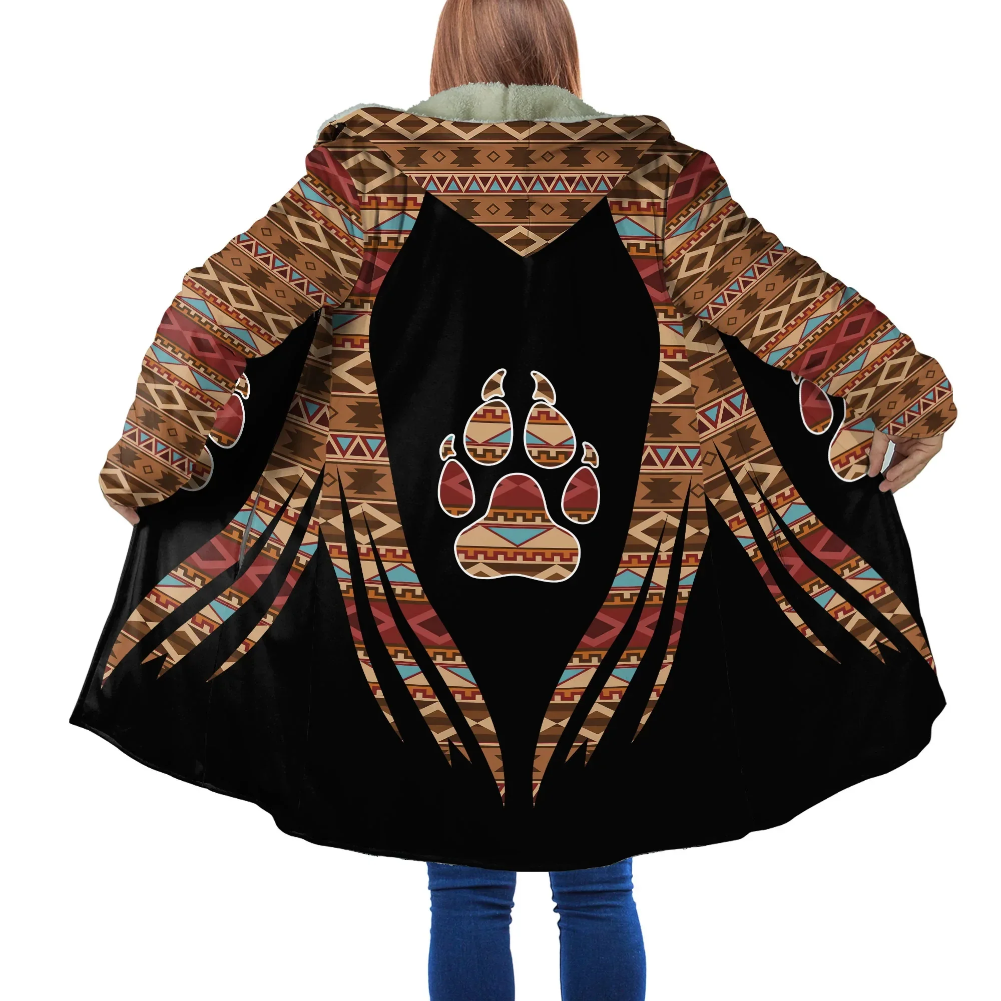 Мужская зимняя накидка с капюшоном модная Толстая шерстяная 3D принтом Уличная