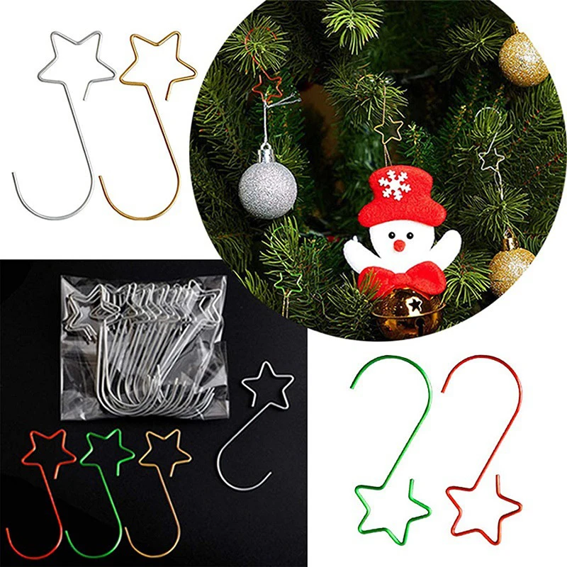 

20pcs/lot Christmas Wreath Hooks For Christmas Tree Hanging Pendant Ornament Metal Star Decorations Hook Xmas Home Decor