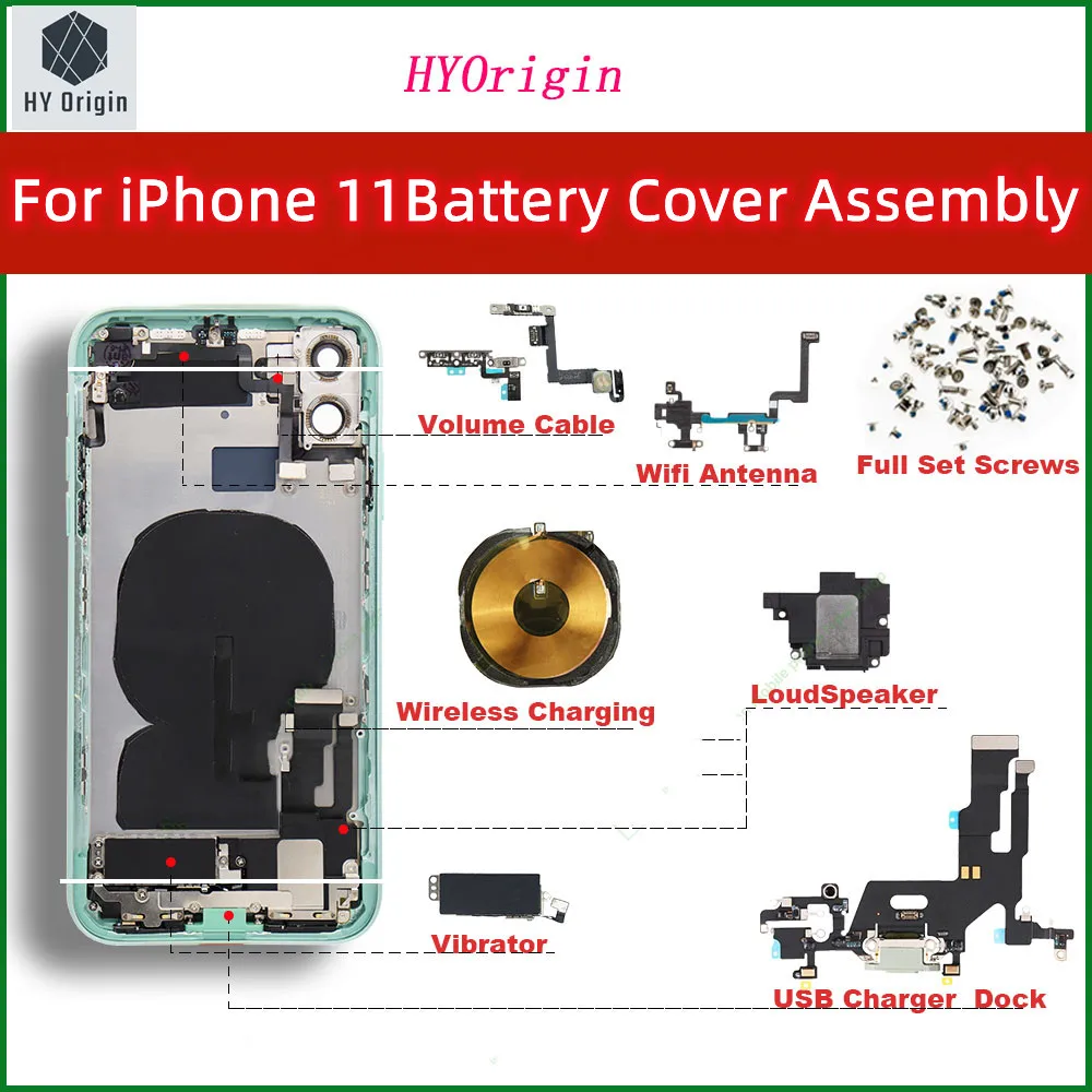 

Задняя крышка аккумулятора для iPhone 11, средний корпус, лоток для SIM-карты, боковой ключ в сборе, Установка кабеля мягкого чехла + инструмент