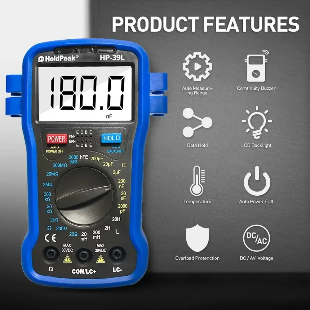 HoldPeak HP-39L ЖК-дисплей с подсветкой цифровой LCR-метр тестер сопротивления емкости