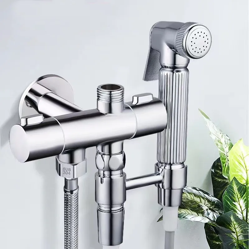 

Bidet Spray Gun Set All Copper One In Two Out Three-way Up And Down Dual Control Switch Water Distributor Triangle Valve Faucet