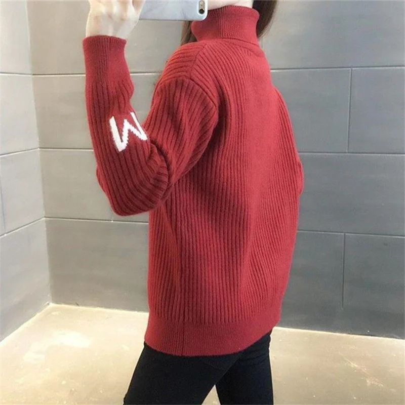 

High Korean Collar Knitted Sweater Women Casual Pullover Jumpers Ladies Turtleneck Solid Color Long Sleeve Knitting Tops Female