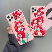 disney the little mermaid phone case for iphone 13 12 11 pro max mini xs 8 7 6 6s plus x se20 xr matte candy pink silicone cover