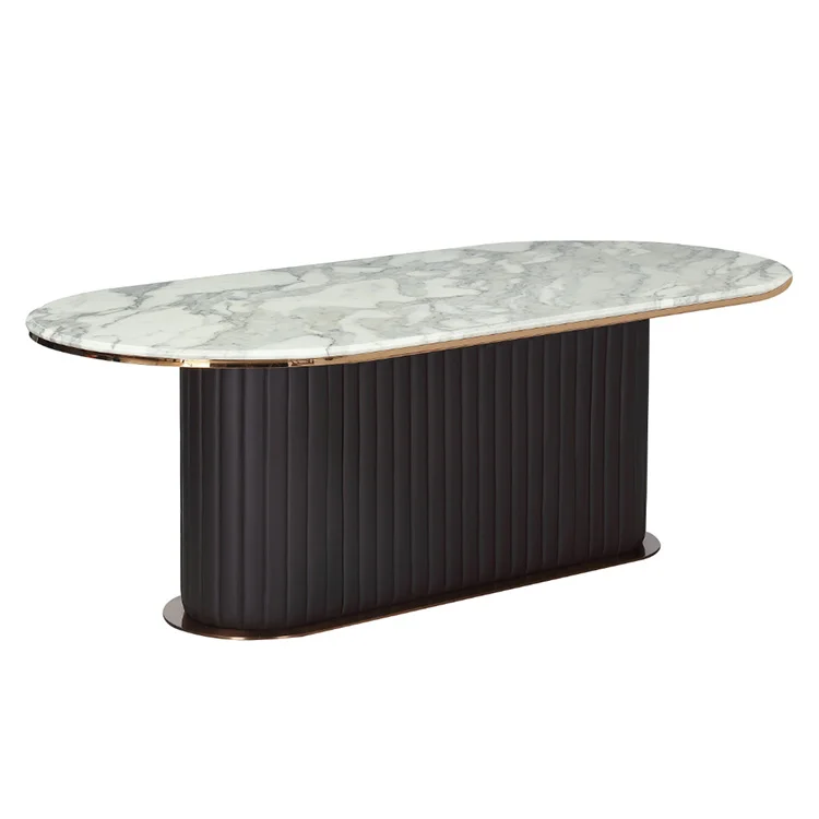 

European Design Modern Stainless Steel Base Marble Top Dining Table Contemporary Oval Marble Dining Table