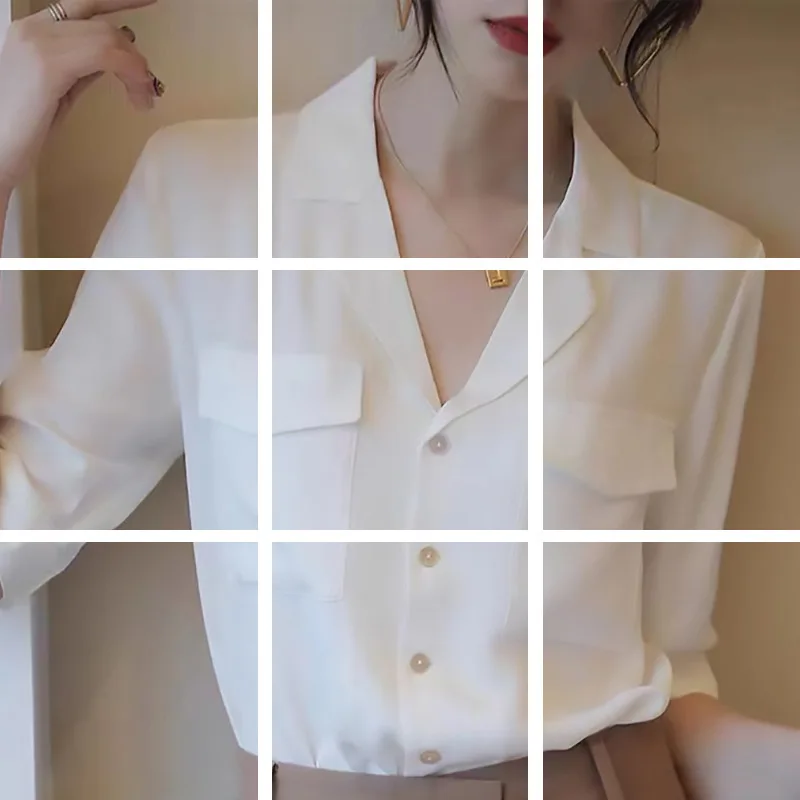 

Heavy Silk White Shirt Women's Design Temperament Medium Sleeve Shirt Silk Mulberry White Blouse Office Lady Style Korean